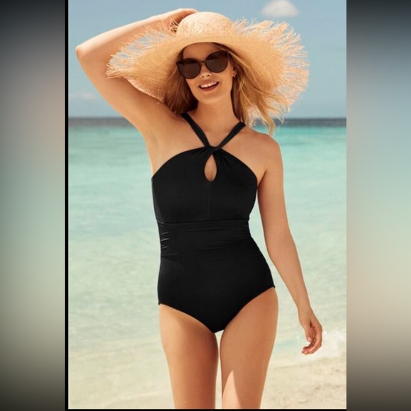 Lands end high neck to one shoulder multi way one piece swimsuit - Picture 5 of 7